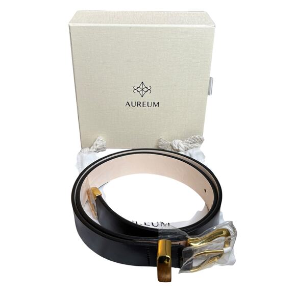 Aureum NWB #7 Black & Gold Leather Belt Size XS/S - Picture 3 of 5